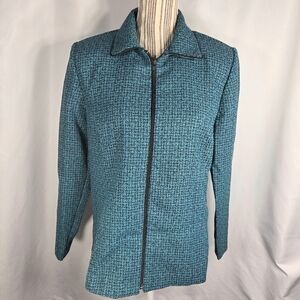 Blair Turquoise & Black Full Zip Padded Shoulders Jacket One Size-- Fit S / M /L